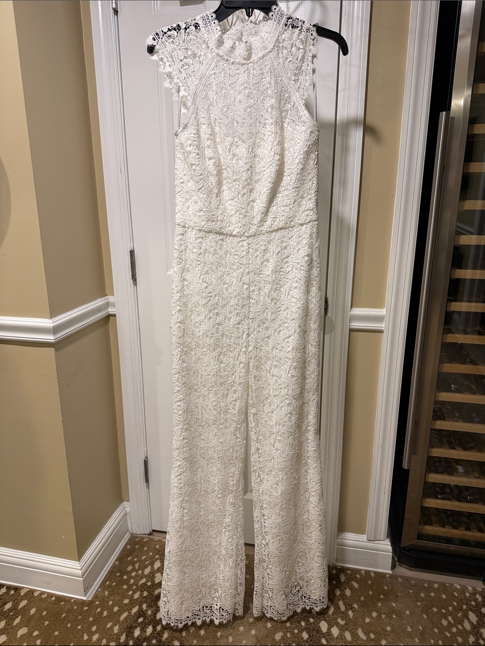 Never Worn Monique Lhuillier Ivory Lace High-Neck Jumpsuit